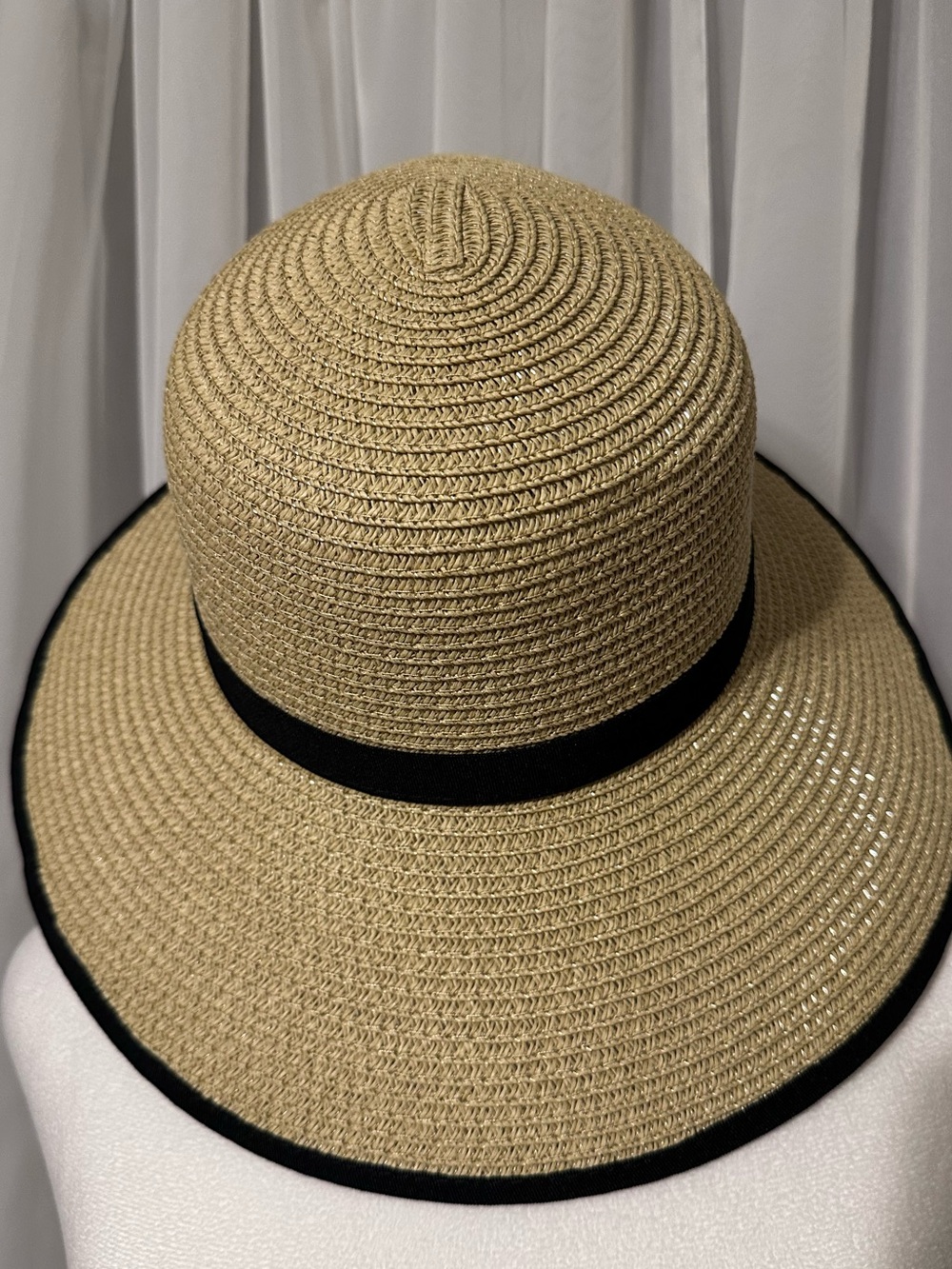 Straw Sun Hat with Black Trim and Band - Picture 8 of 9